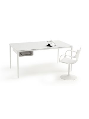 Sales Online Slim 8 Office H.74 Table Aluminum Legs Tempered Glass Top with Documents Tray by Sovet.