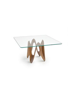 Lambda Square Table Glass Top Wooden Base by Sovet Sales Online