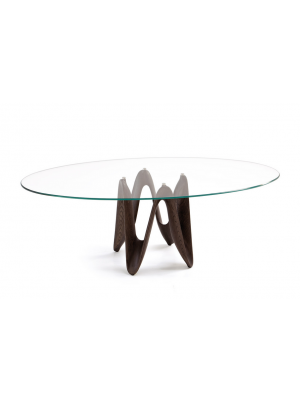 Sales Online Lambda Elliptical H. 76 Table Tempered Glass Top with Base in Solid Wood Structure by Sovet.