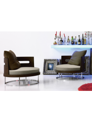 Sales Online Round Swivel Armchair Solid Wood Chromed Base with Fabric by Linfa Design.