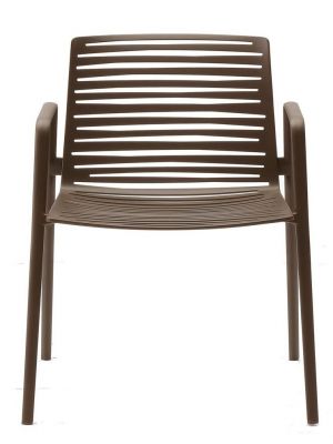 Zebra Chair 401 by Fast Dark Brown Varnished Aluminium Chair Chair with Armrests Indoor and Outdoor Chair Stackable Chair
