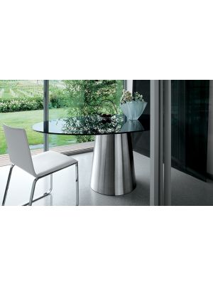 Totem Elliptical Table Glass Top Colored or Stainless Steel Base by Sovet Sales Online
